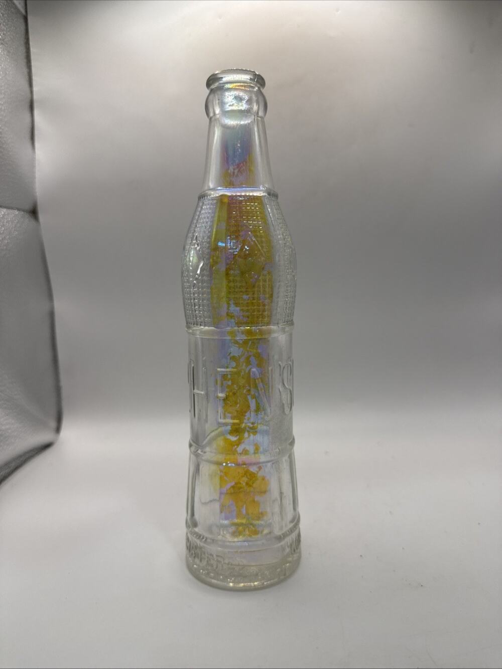 Antique Chero-Cola Embossed Glass Soda Bottle Iridescent Rainbow Textured